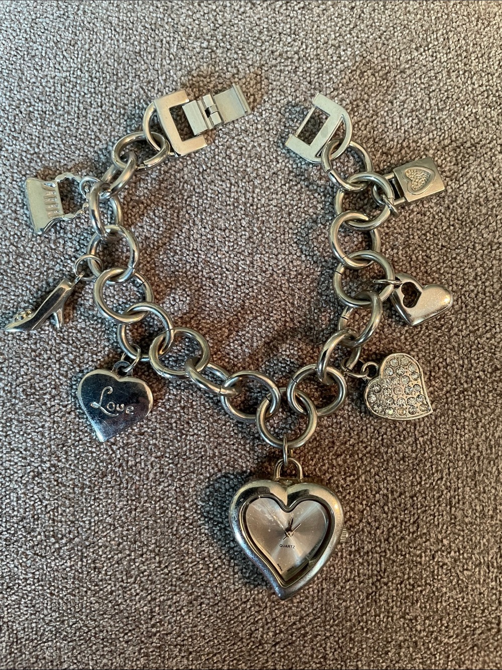 Silver Heart Charm Bracelet Watch - Love Charms